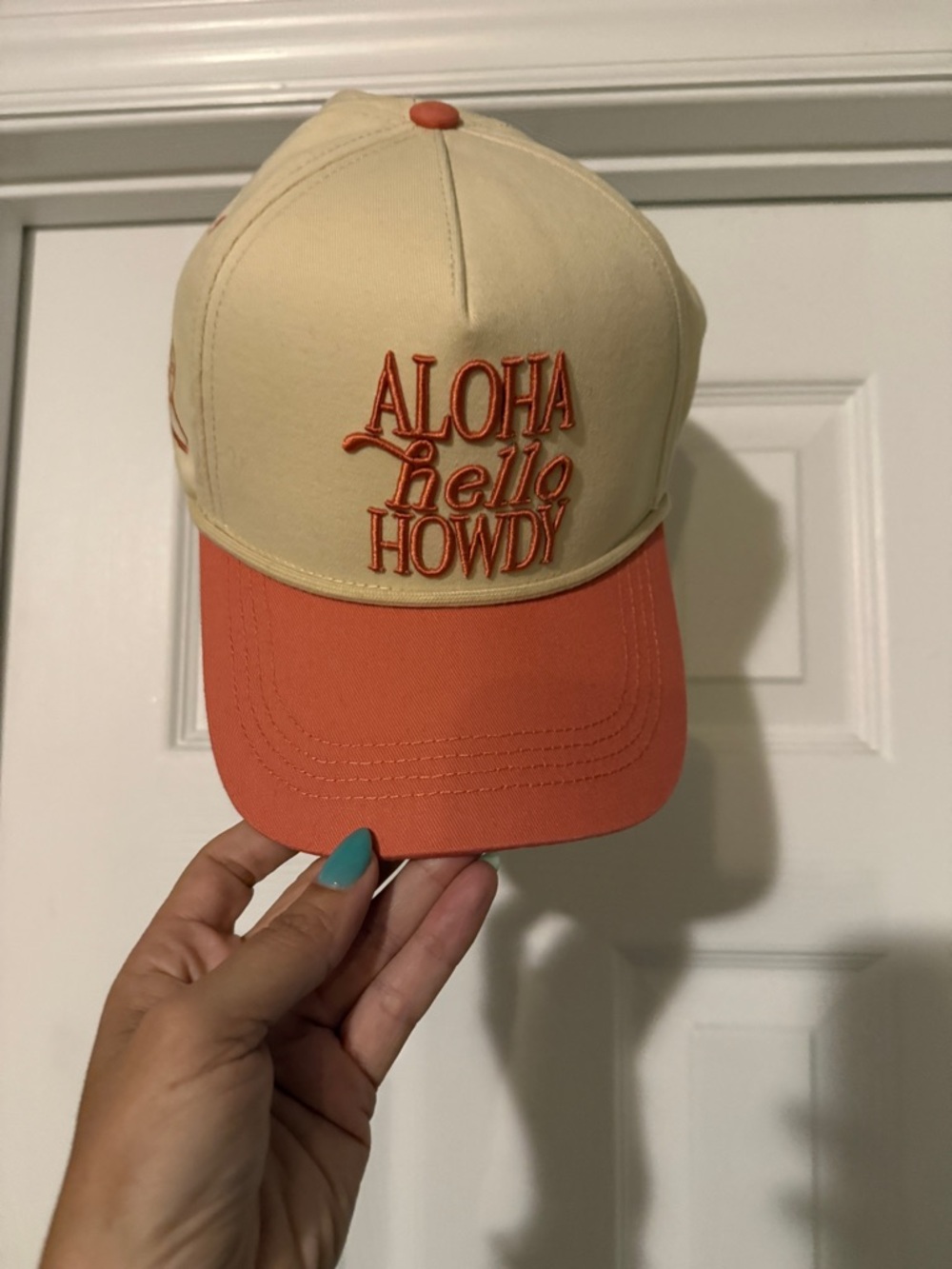Simply Southern Cream Baseball Cap with Coral Accents